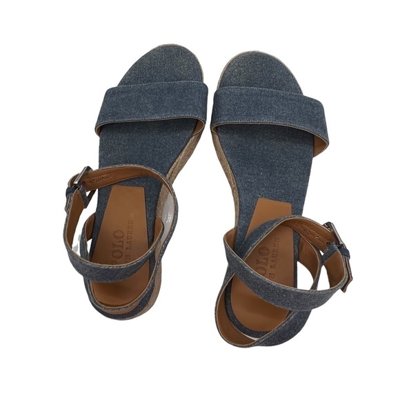 Polo Ralph Lauren Blue Denim Espadrille Platform Sandals Size 37 1/2 Women's - Picture 5 of 9